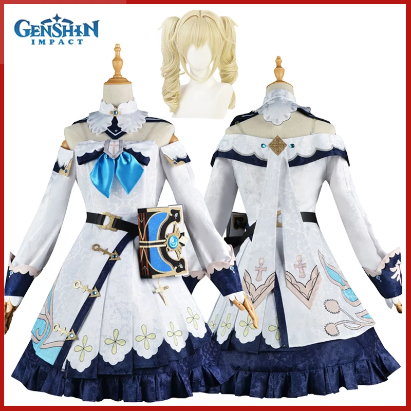 Game Genshin Impact Barbara Cosplay Costume Girls Princess Dresses Lolita Maid Clothes Wig Suit Anime Uniform Halloween Party