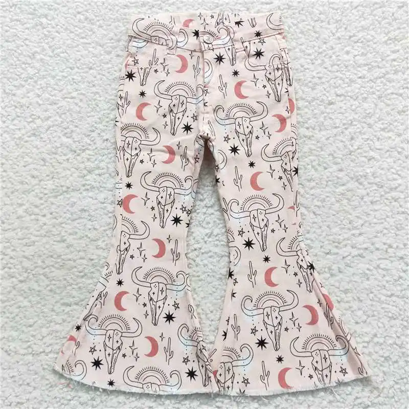 Wholesale Girls' Autumn And Winter Trousers Double-Layer Denim Bell-Bottoms With Multi-Element Colors And Bright Ruffle