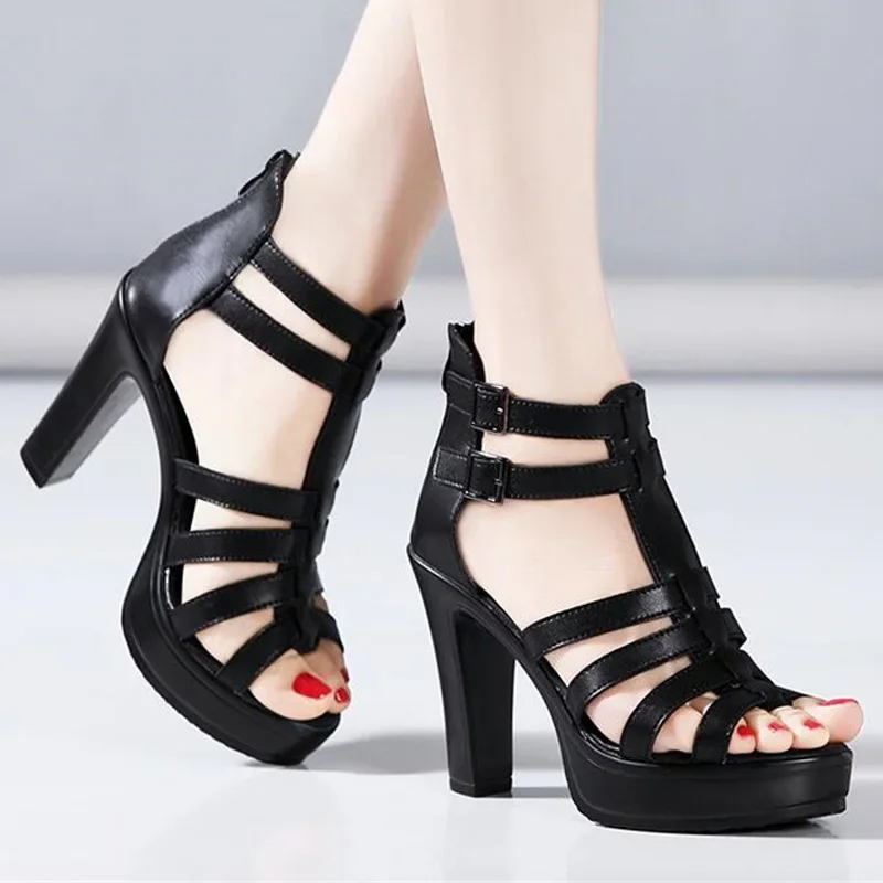 YAERNI Roman Sandals Open Toe Platform Female Sandals Women\'s Shoes Ladies High Heels Sandal Woman Office High Heel Shoes 32-43