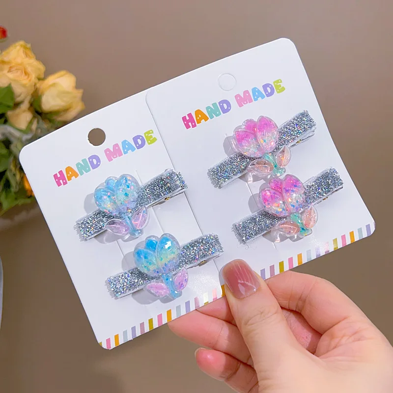 

12 Pairs/Lot, Gradient Color Tulip Flower Hair Clips Baby Hairpins Kids Girls Hair Accessories