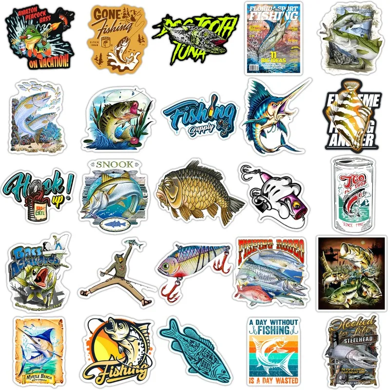 50 個漫画屋外釣り落書きラップトップスーツケースデスクスケートボード子供の装飾防水ステッカーホリデーギフト
