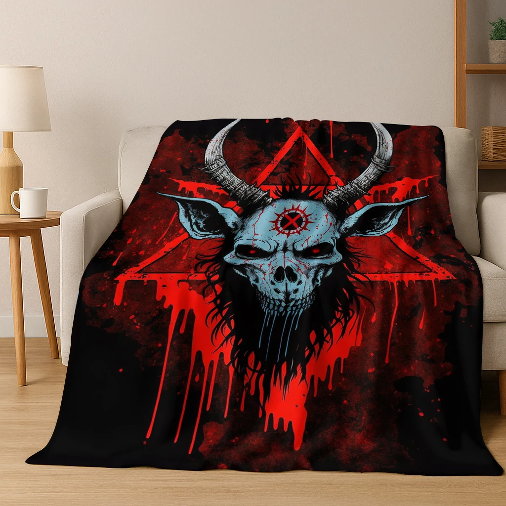 Manta gótica de franela con calavera y cabeza de buey, manta suave y cálida para cama, dormitorio, sala de estar, oficina, viajes, Camping, Picnic