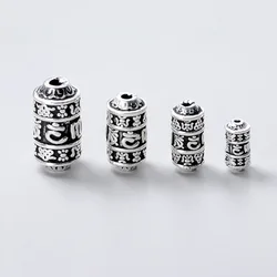 1pc/Lot 925 Sterling Silver Buddha Mantras Sylinder Beads 11/16/17/20mm Handmade Silver Fine Spacer Beads DIY Jewelry Findings