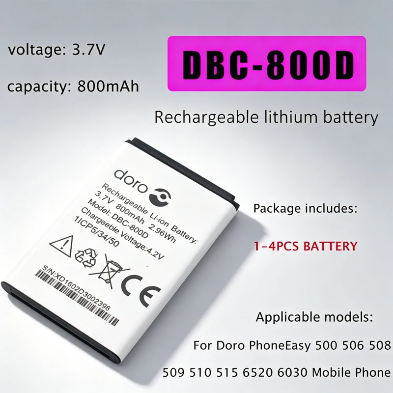 DBC-800D Battery 3.7V 800mAh Rechargeable Lithium Batteries for Doro PhoneEasy 500 506 508 509 510 515 6520 6030 Mobile Phone