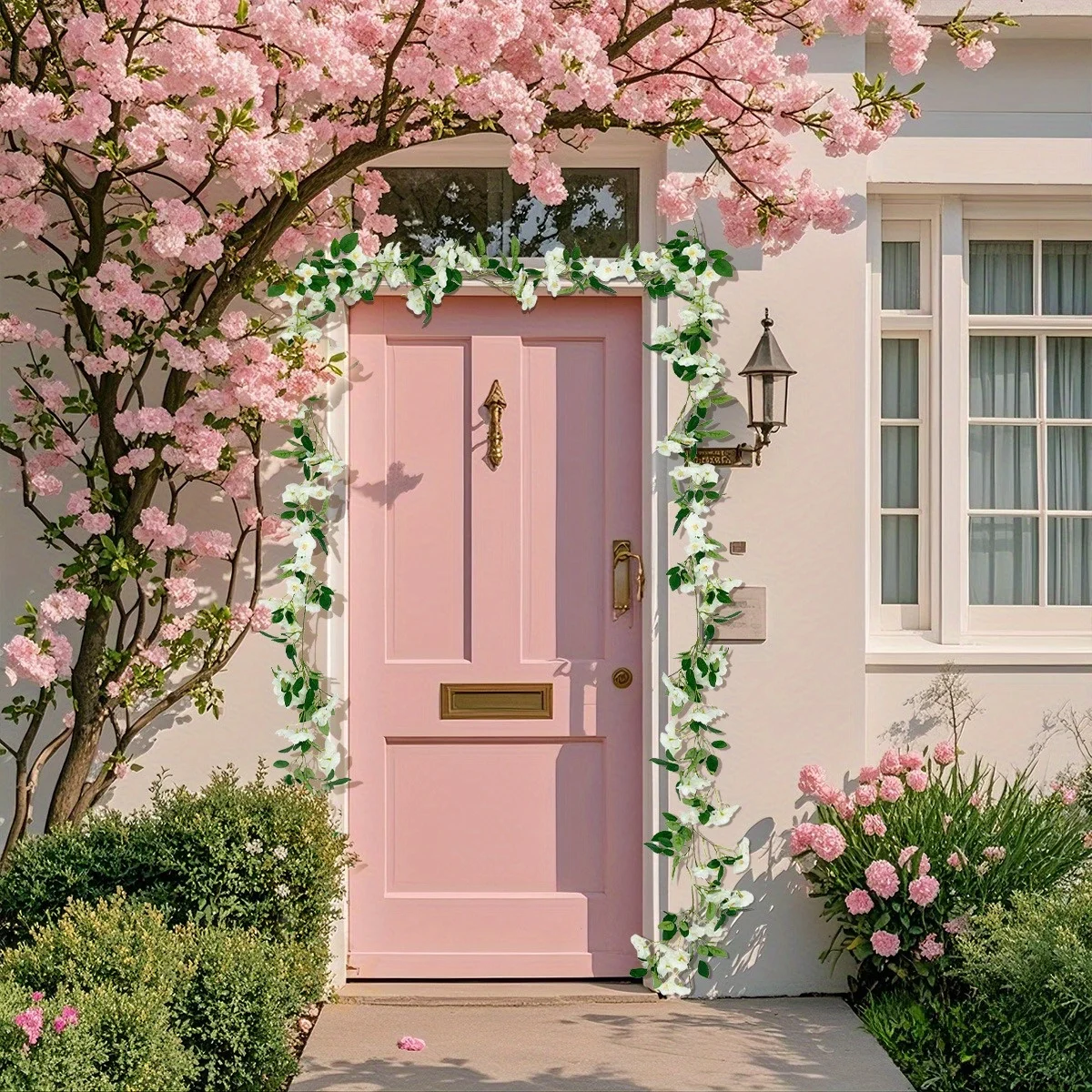 

2 件 Artificial Cherry Blossom Flower Vine Hanging Cherry Blossom Flower Silk Garland Hanging Vines Faux Flowers for