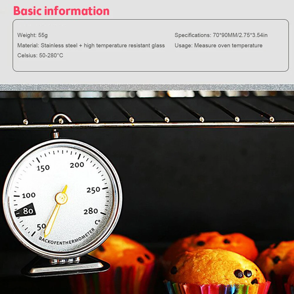 Kitchen Thermometer Stainless Steel Oven Thermometer Stand BBQ Cooking Meat Food Temperature Measurement Tools Stand Large Dial