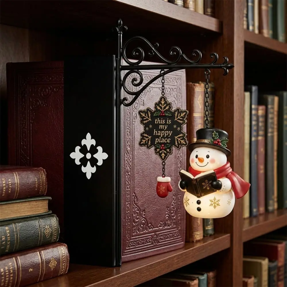 Santa Claus Christmas Bookshelf Lamp Snowman Elk Warm Glow LED Library Lantern Metal Lamp Iron Art Hanging Figurine Light