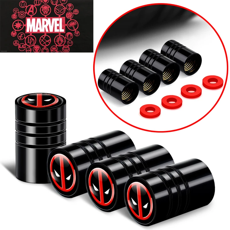 4 Uds Marvel Deadpool tapa de neumático de coche Personaje de Anime neumático de motocicleta eléctrica cubierta de protección contra el polvo tapa de válvula modelo Universal regalo