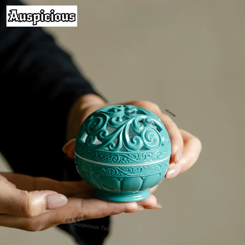 ZAEYORIA Turquoise Green Hollow Ceramic Incense Holder Mist Smoking Steamers Incense Burners Meditation Censer Yoga Decoration