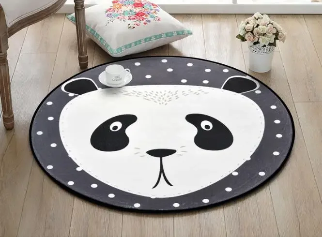 White Grey Cartoon Animals Bear Fox Panda Round Tapete Living Room Bedroom Home Carpet Rug Children Kids Play Mat Soft Rugs