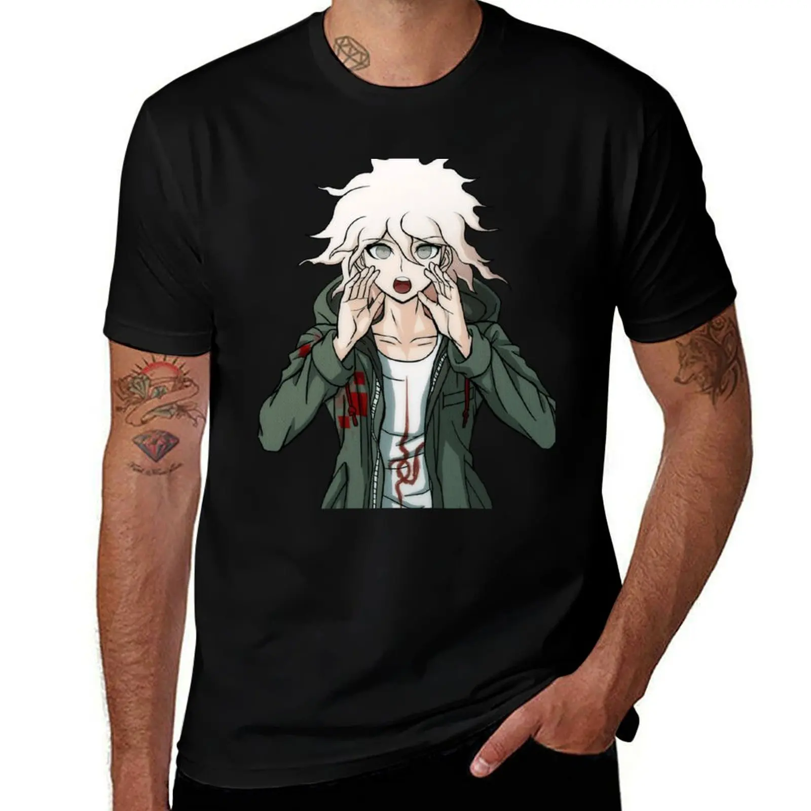 Nagito Komaeda Surprised T-Shirt summer tops boys whites plain t shirts men