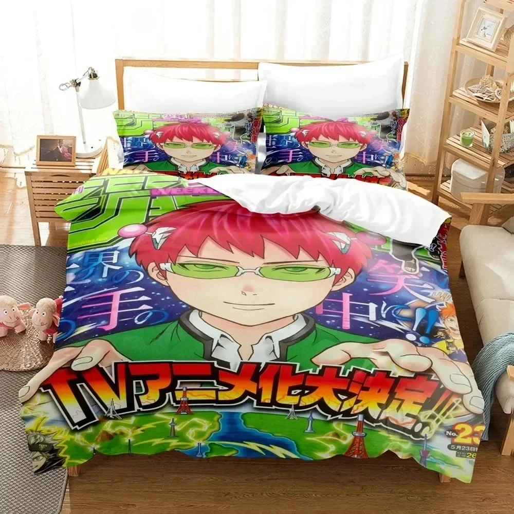Anime The Disastrous Life Of Saiki K Bedding Set Print With Pillowcase Bed Duvet Cover Soft Single Double Queen Super King Size