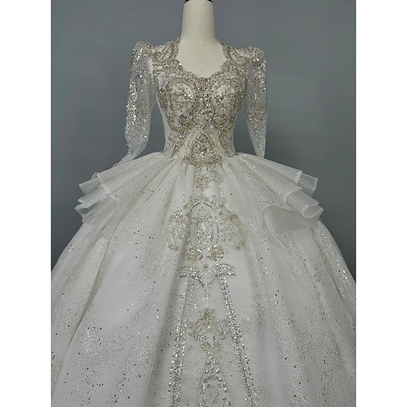 Abito da sposa a maniche lunghe 2023 nuova sposa di fascia alta industria pesante abito da ballo di lusso Trail abito formale Plus Size