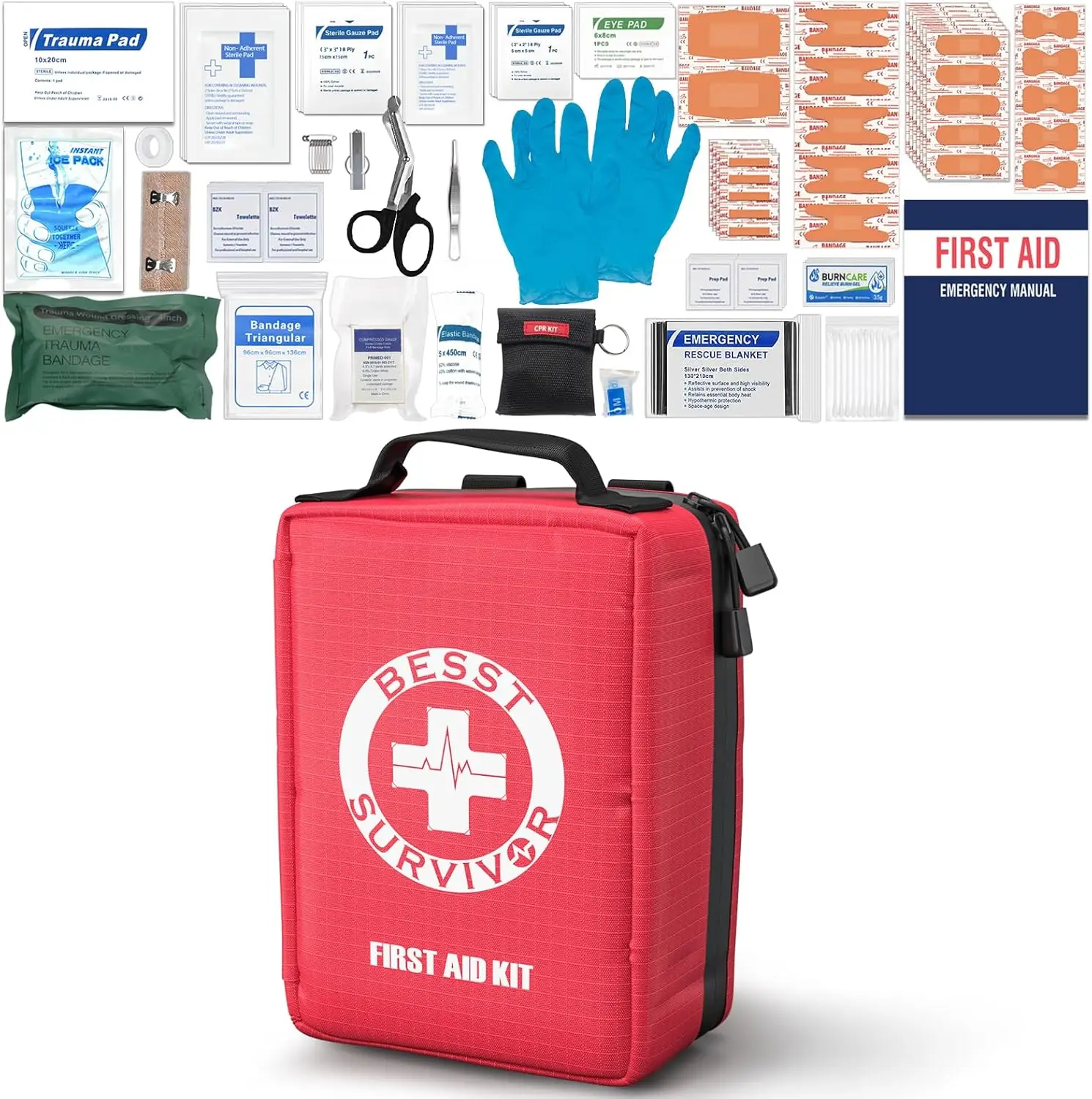 

Premium First Aid Kit with Labelled Compartments, Waterproof & Organized for Home, Car, Hiking, Camping, Travel & Emergencies