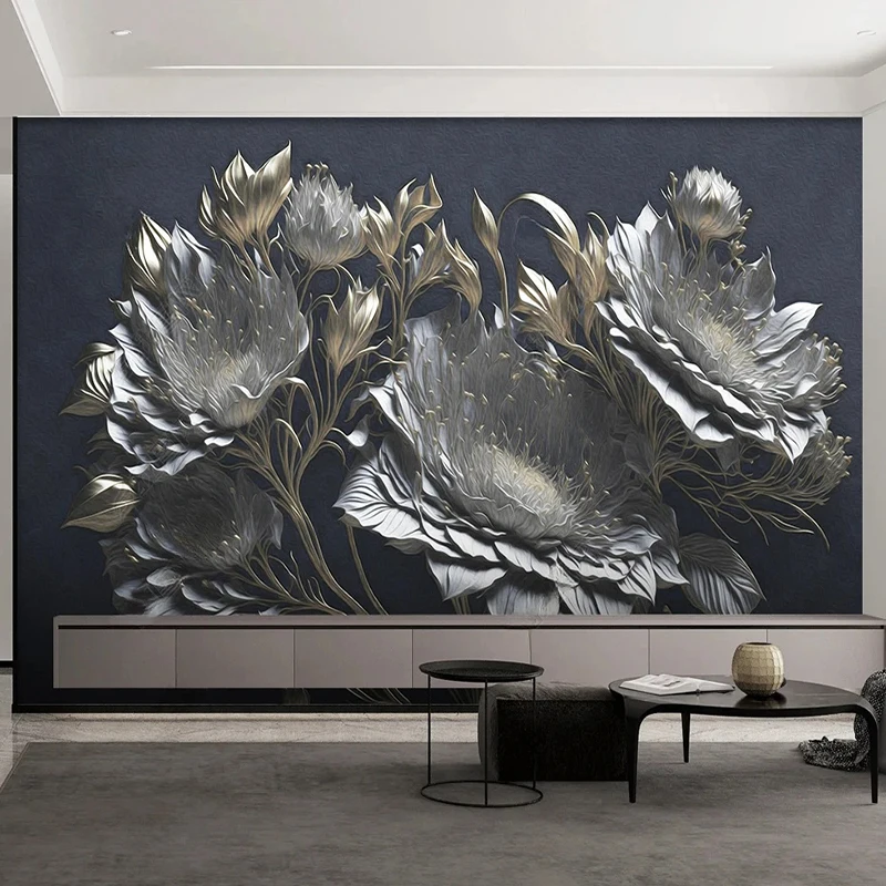 

3D Wallpaper European Creative Black 3D Relief Flower Photo Wall Mural Living Room TV Sofa Backdrop Home Decor Wall Painting