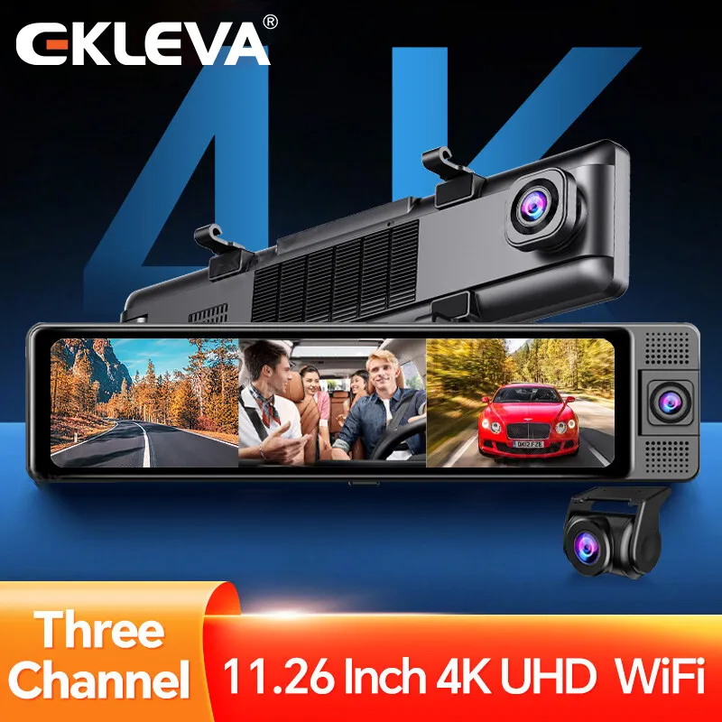 

EKLEVA 11.26"Car DVR 4K UHD 5G Wifi Mirror Dash Cam Front/Cabin/Rear 3 Cam GPS Track Playback 24h Parking Monitor Car Mirror