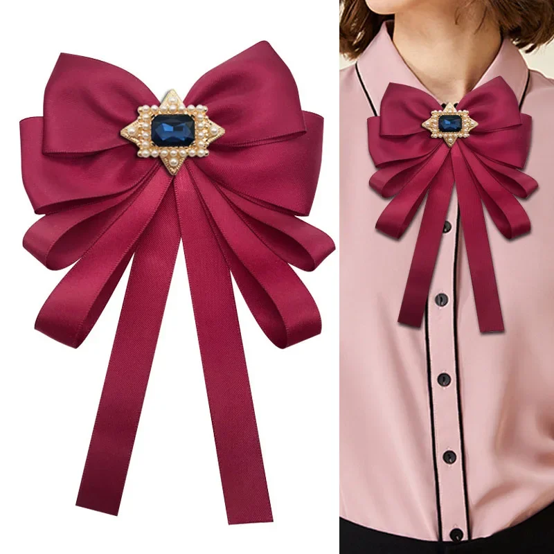 

Handmade Bow Tie Brooch Korean Retro College Style Ribbon Rhinestone Pins Fashion Women's Men's Suit Shirt Collar Flower