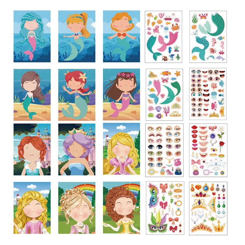 

DIY Make Your Own Princess Stickers for Girls Creative Make A Face Puzzle Stickers Dress Up Toys Kids Children Party Favor Gifts