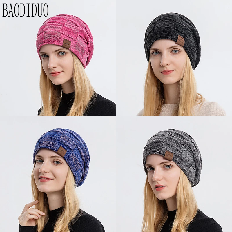 One Women's Warm and Fashionable All-Purpose Fleece Knitted Hat in Multi-Color, Suitable for Autumn and Winter. A Cozy and Styli