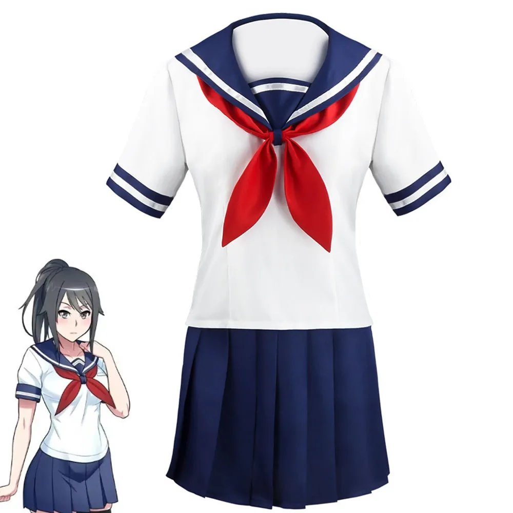 Disfraz de Cosplay de Ayano Aishi de Yandere Simulator, Uniforme Escolar Clásico Estilo Marinero JK, Conjunto Completo de Yandere Chan para Halloween