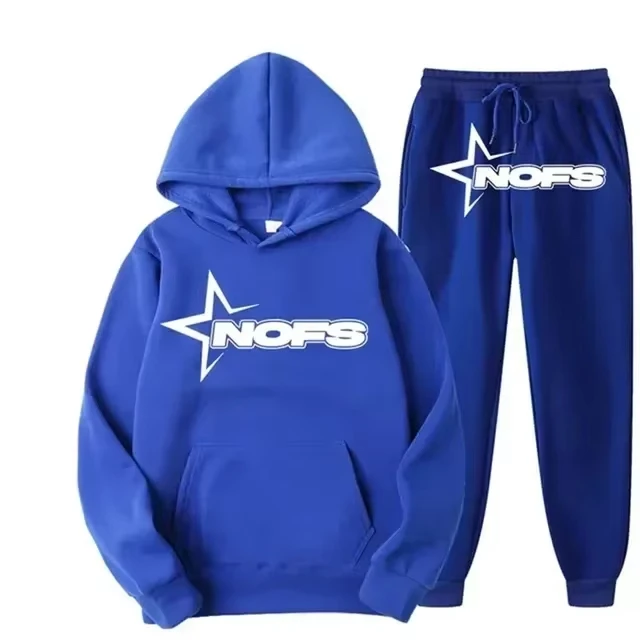 Men 2Pcs Hip Hop Five-Point、LetterTracksuit Star NOFS Graphic Hoodie Drawstring Jogger Pants Oversized Urban Street Sport Outfit view 5