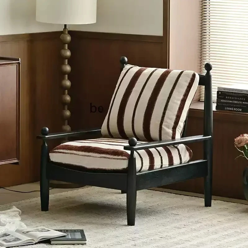 

Легкий французский ретро-диван из цельного дерева для гостиной, хлопка и льна, съемное кресло для отдыха