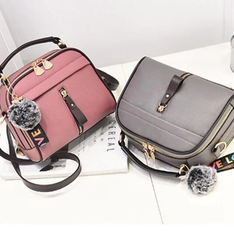 Tassel Messenger Shoulder Bag For Women PU Leather Handbag Lady Boston Hairball Messenger Bags Ladies Luxury Crossbody Totes Bag