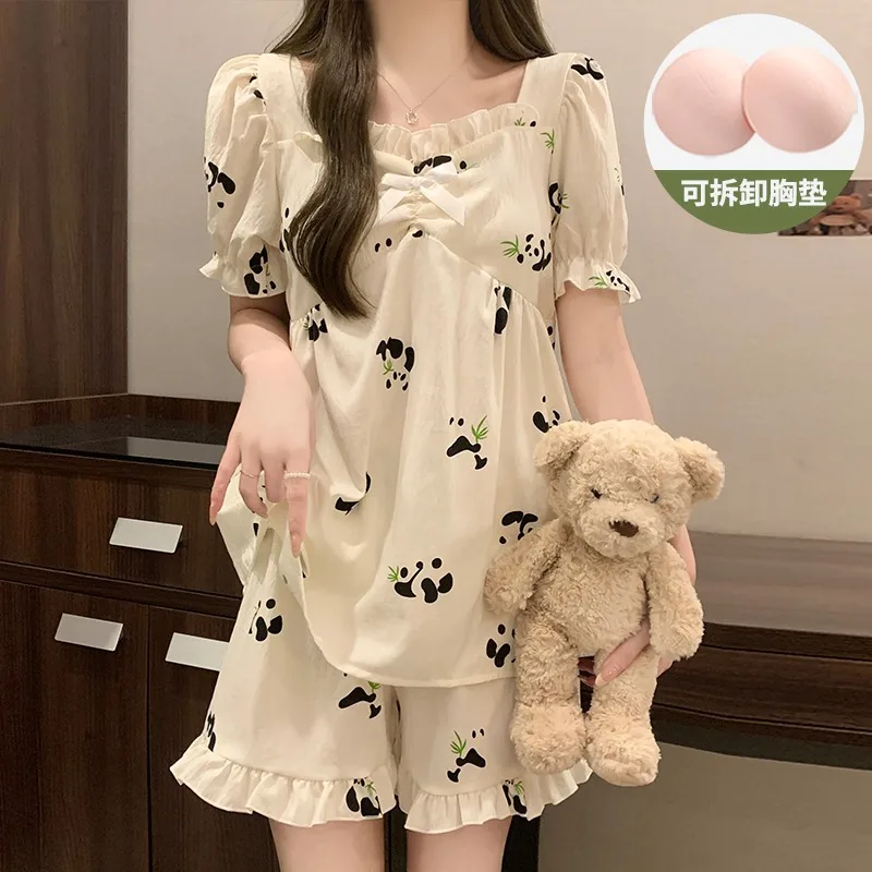 

Tulip Summer Spwear ort Sve ort Pants Thin Sweet Princ Sle Home Clothes Set Women's Home Clothes Polyester Fiber