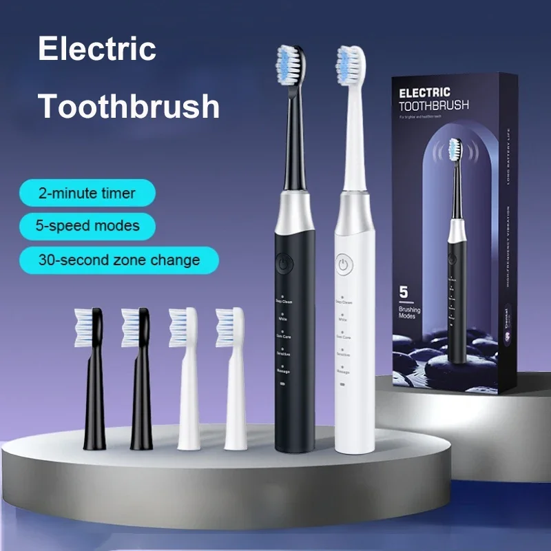 

Electric Toothbrush Sensitive Gum Care USB Rechargeable Waterproof 5 Modes Toothbrush for Adult 4 Replacement Toothbrush Heads