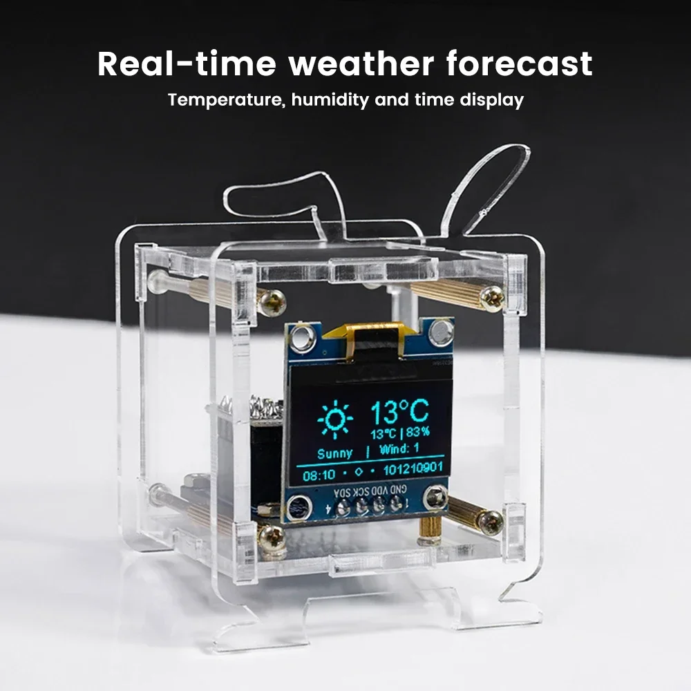 DC5V ESP8266 DIY Electronic Kit Mini Weather Forecast Clock Kits OLED Display Connect with Shell DIY Soldering Project