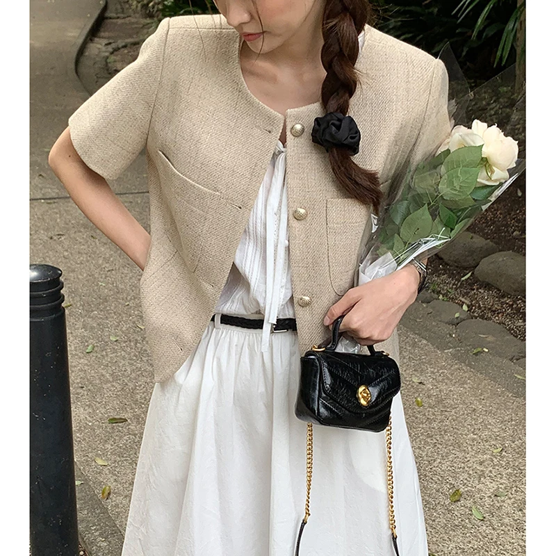 

New French Temperament Small Fragrance Short Suits Women's Jackets Summer Chic Blazer Single Breasted Slimming Short-sleeved Top