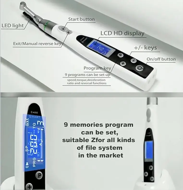 Den tal endo motor led wireless 9 Modes with 16:1 Reduction Contra Angle Root Canal Therapy Instrument for rotary files