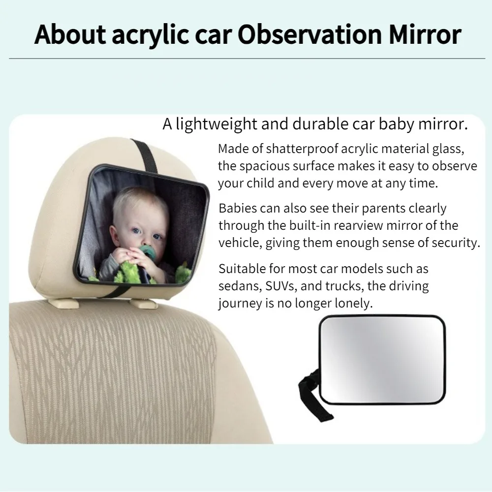 Rétroviseur large réglable pour siège arrière de voiture, moniteur de sécurité pour bébé et enfant, miroir de sécurité carré