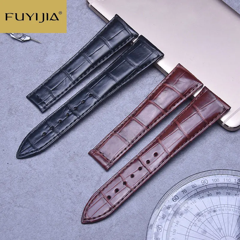 FUYIJIA Top Nile Crocodile Skin Watchband Custom Substitute B-lancpain VILLERET Strap 20MM 21MM 22MM Folding Buckle Leather Belt