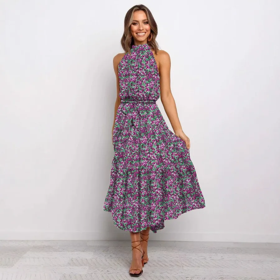 

【New style】Europe and America - women's long dress hot new hanging neck polka dot printed lace dress