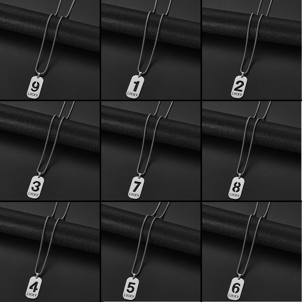 Fashion Lucky Numbers Stainless Steel Necklace Man Clavicle Chain Simple Choker Necklace Wholesale Charms Pendant Cadena Hombre