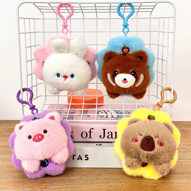 Porte-clés en peluche animal mignon, couronne créative de dessin animé, jouet beurre, capybara, over, raton laveur, lapin, ornements de sac à breloques, cadeaux de décoration de chambre