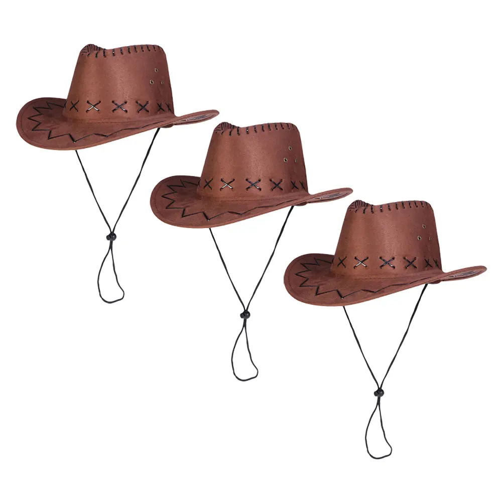 

3pcs Kids Cowboy Hat Deep Coffee Lightweight Reusable Festival Parties Carnivals Cosplay Costume Straw Summer Baby Cowgirl
