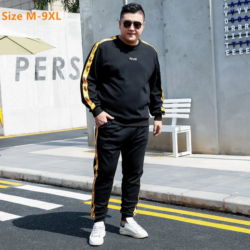 White Tracksuit Men Sets Jogging Sweatpants Sweatshirt 2 Two Piece Tops Plus Size 6XL 8XL 9XL Spring Sports Pullover Clothes