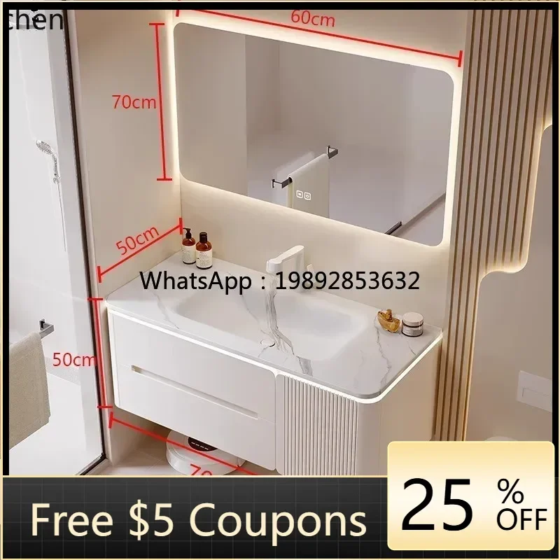

XX rock slab hot bending integrated basin bathroom cabinet ceramic oak paint double basin washbasin cabinet combination