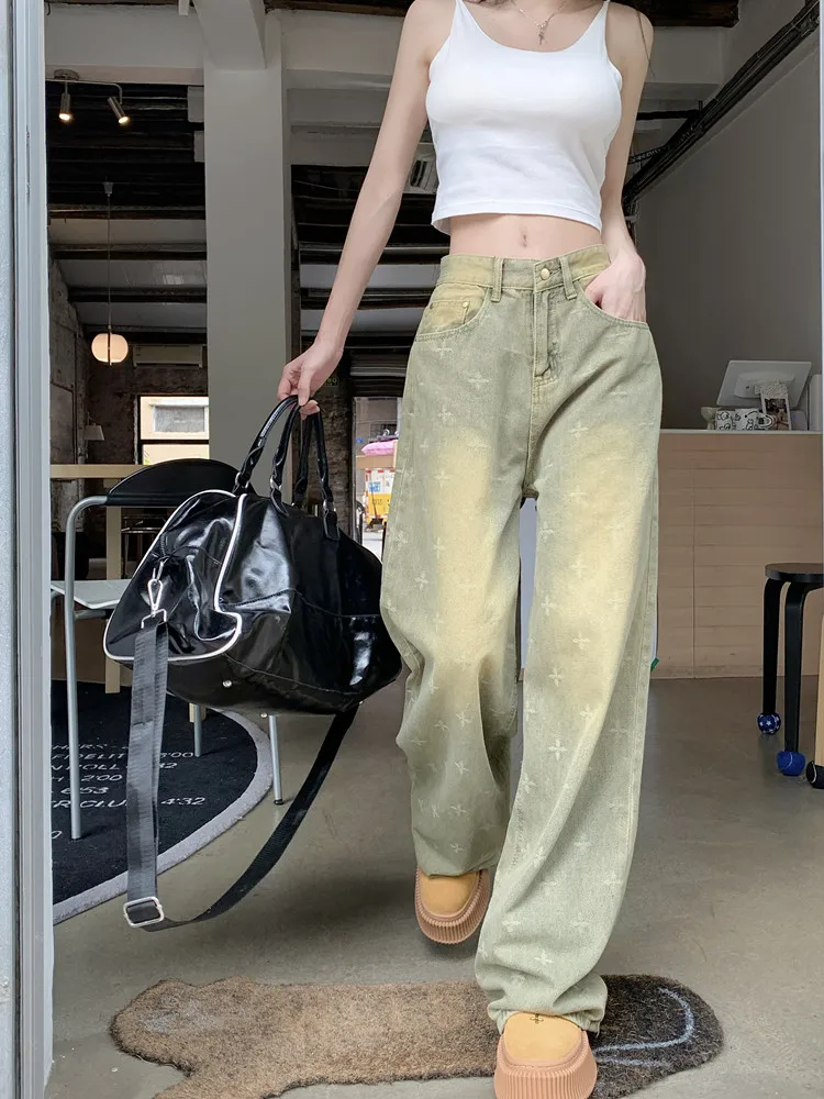 Jean en denim taille haute pour femme, pantalon large, hip-hélicoptère, streetwear coréen, vintage, décontracté, Y2K, automne, 2024