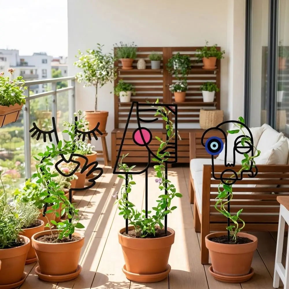 Abstract Line Plant Climbing Trellis Human Face Shaped Iron Art Vine Climbing Rack Rustproof Weather Resistance
