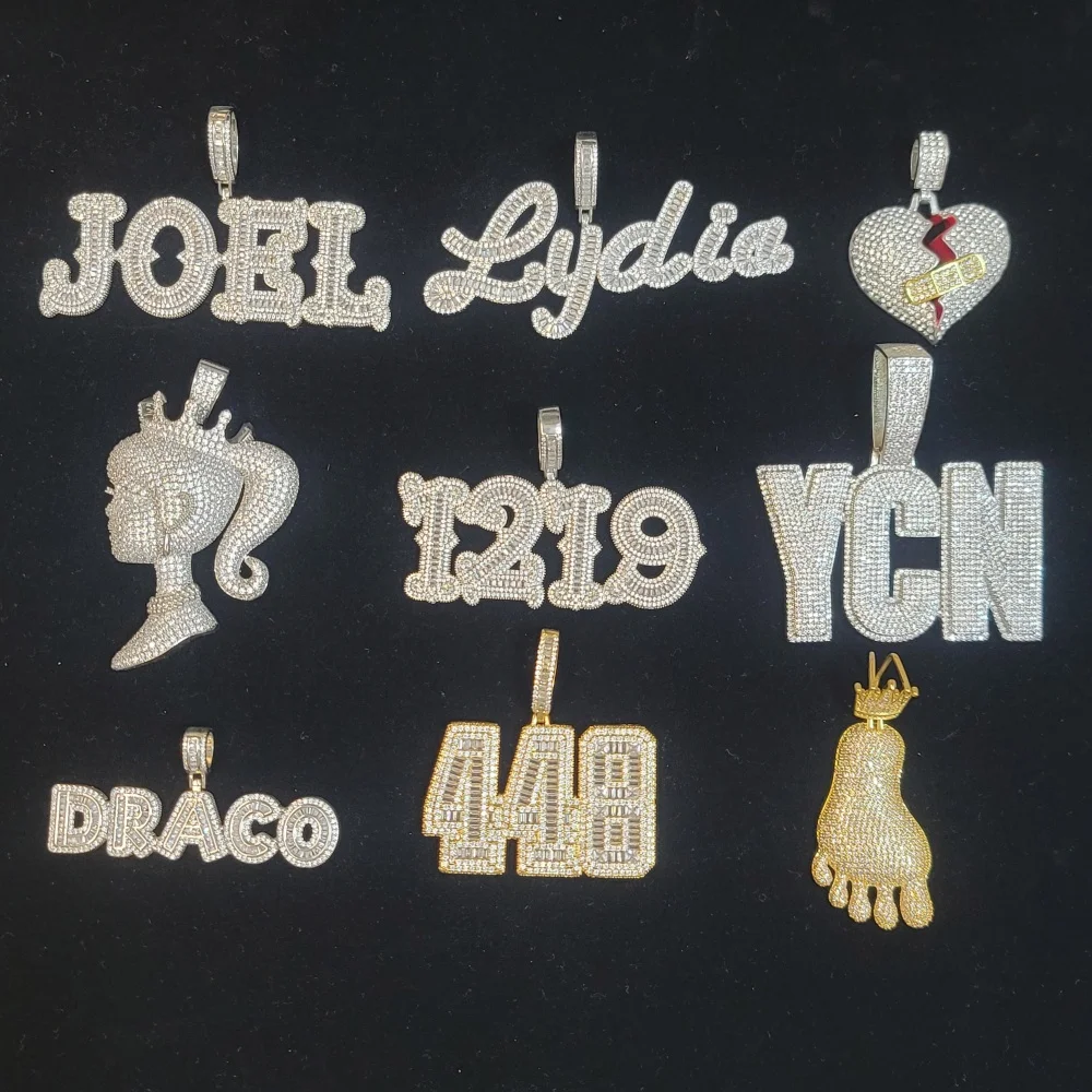 Customized Personalized Any Word Pendant Iced Out Chain Hip Hop Letters Numbers Necklace Chain Birthday Gifts For Women Men