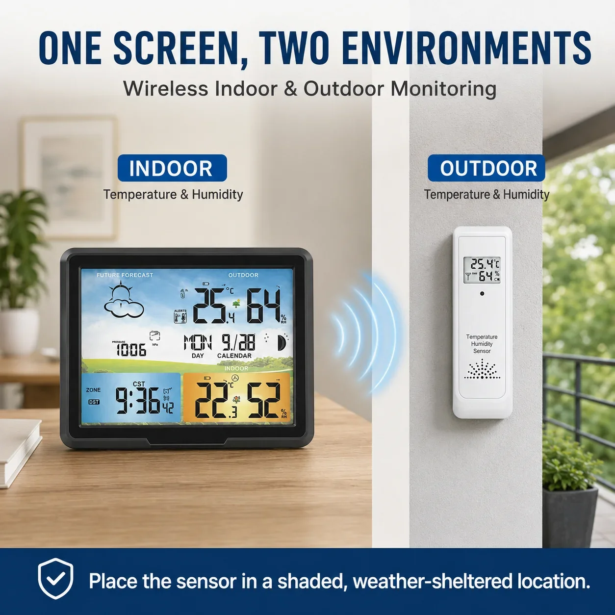 FABISENSE PT20A Wireless Weather Station Indoor Outdoor Thermometer Hygrometer Monitor with Remote Sensor Forecast Clock 1 Set
