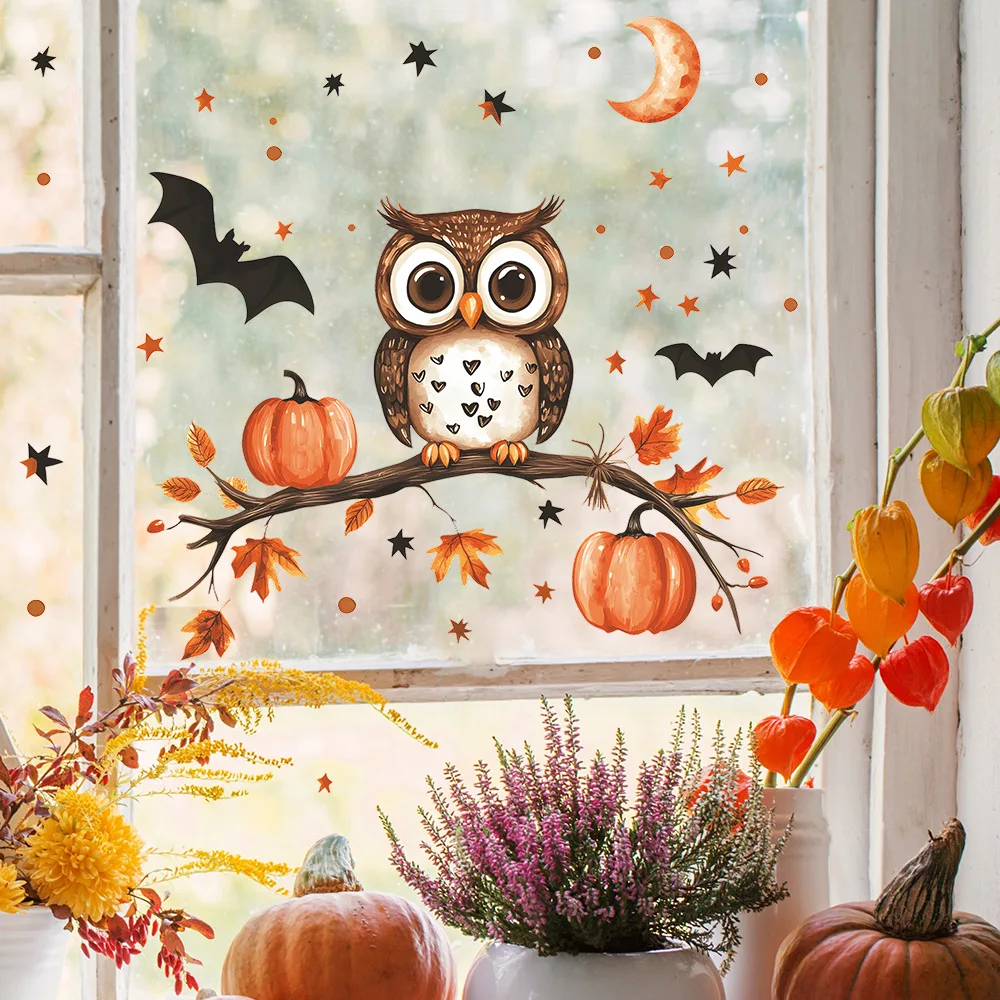 1pcs Removable PVC Windows Stickers Kids Room Decoration Home Cartoon Tree Branch Owl Glass Decals for Bedroom Decor