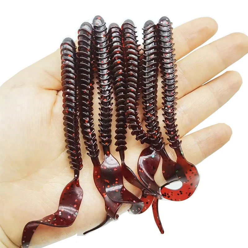 8 Uds. Señuelos de pesca artificiales suaves de 9,5 cm/3,74 pulgadas, cebo suave de gusano de cola de simulación de 2,7g/0,1 oz, aparejos de pesca
