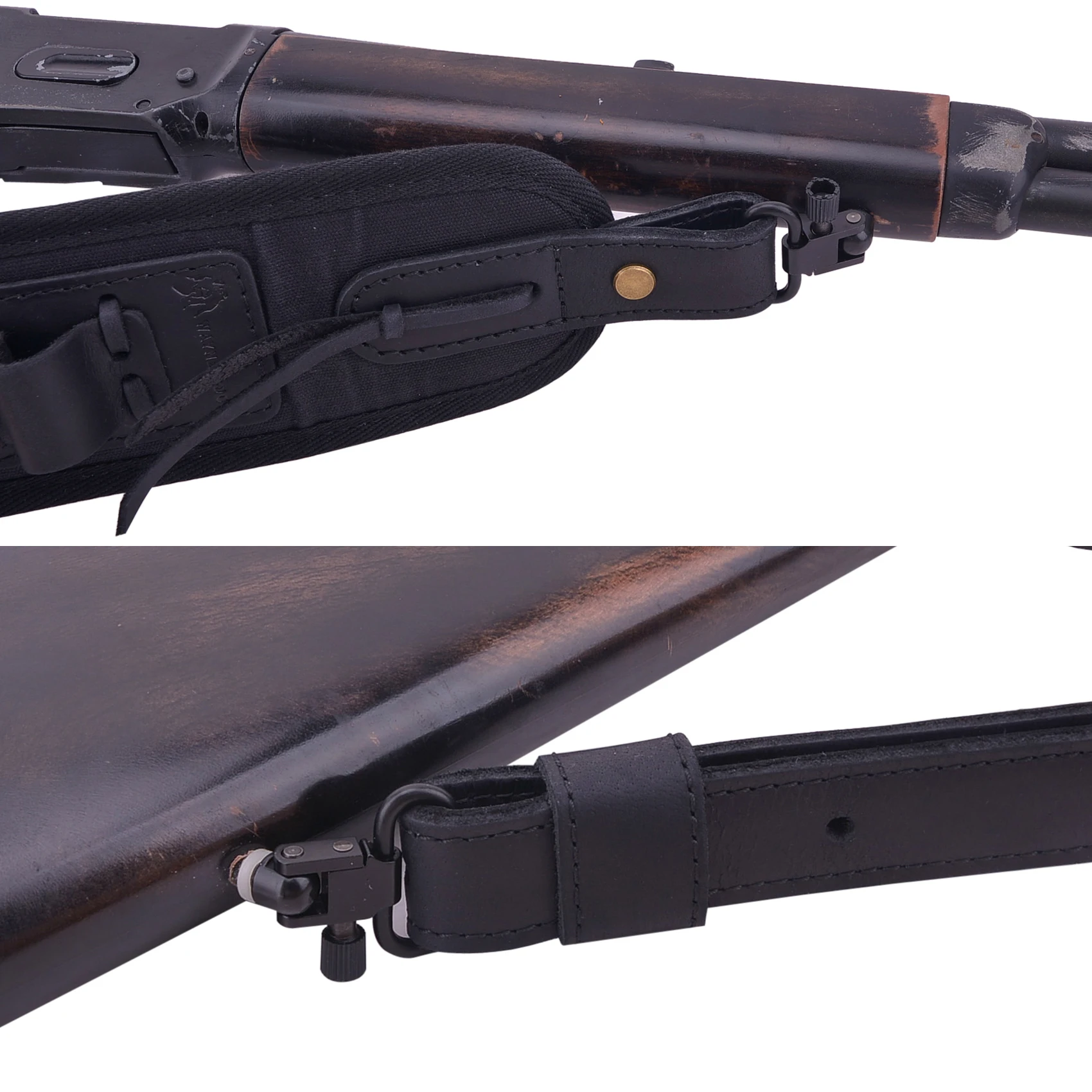 전술 가죽 샷건 슬링 조절 가능한 총 어깨끈 사냥 및 사격용 16게이지 블랙