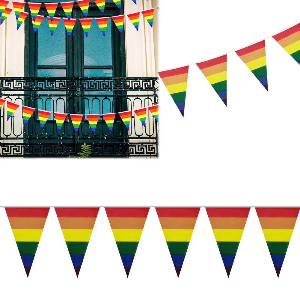 5/10M Gay Pride Banner Polyester 10/20 Flags Triangle Pride Flag Colorful Stripes for LGBT Festival Party Celebration Decoration