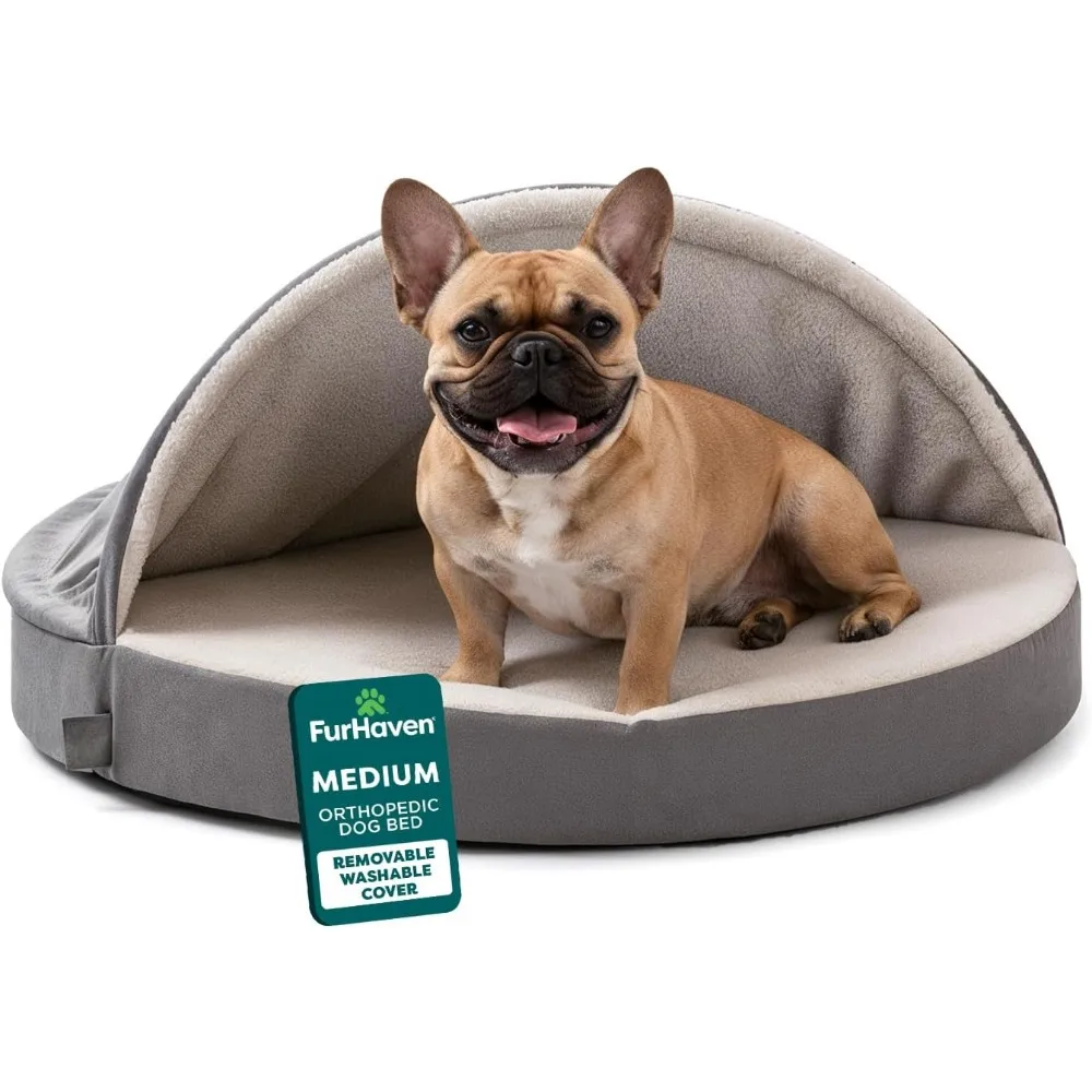 

Круглая ортопедическая лежанка для собак маленьких и средних пород весом до 30 фунтов с моющимся чехлом, серая, 26 дюймов