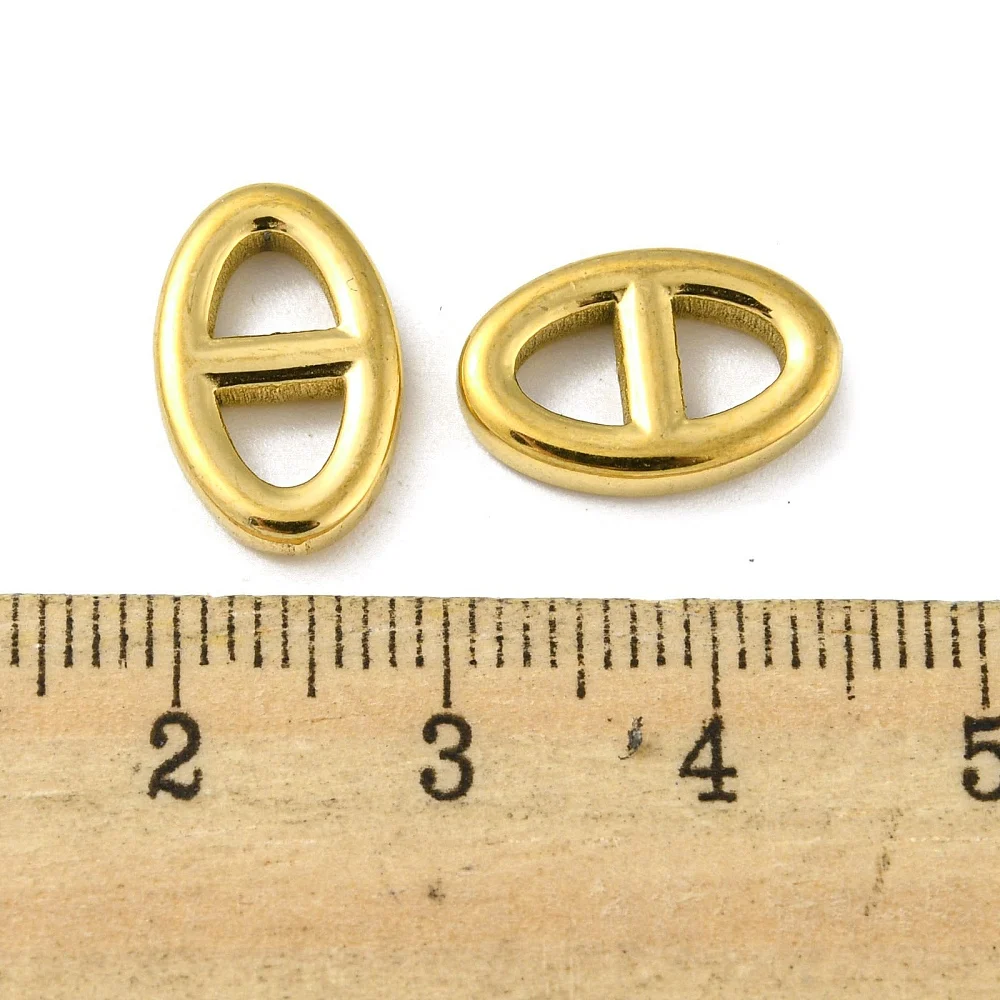 PandaHall 5Pcs Ion Plating(IP) 304 Stainless Steel Connector Charms, Oval Navy Mesh Charm, Real 18K Gold Plated, 9.5x15x2.5mm image 2